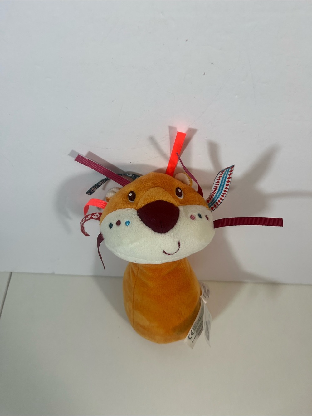 Lilliputiens Plush Tiger Rattle Toy with Colorful Ribbon Mane
